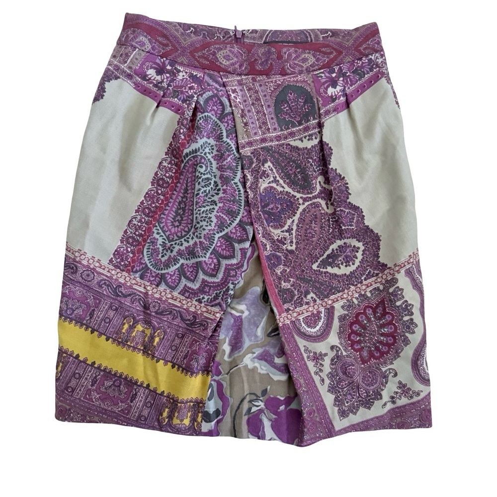 Etro Wool Pleated Paisley Pencil Skirt Sz 42